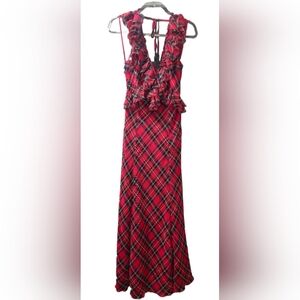 Free People Red and Black Plaid Maxi Dress